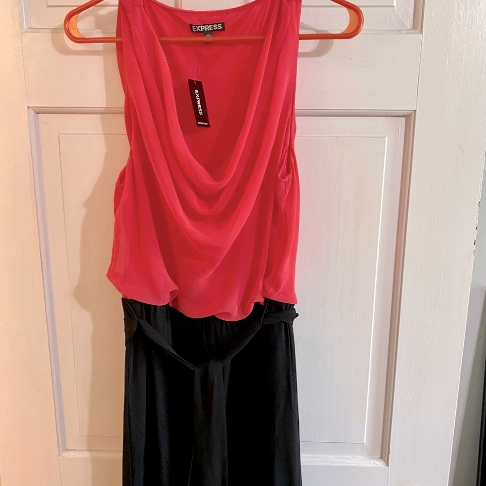 Pink and black cowl neck dress